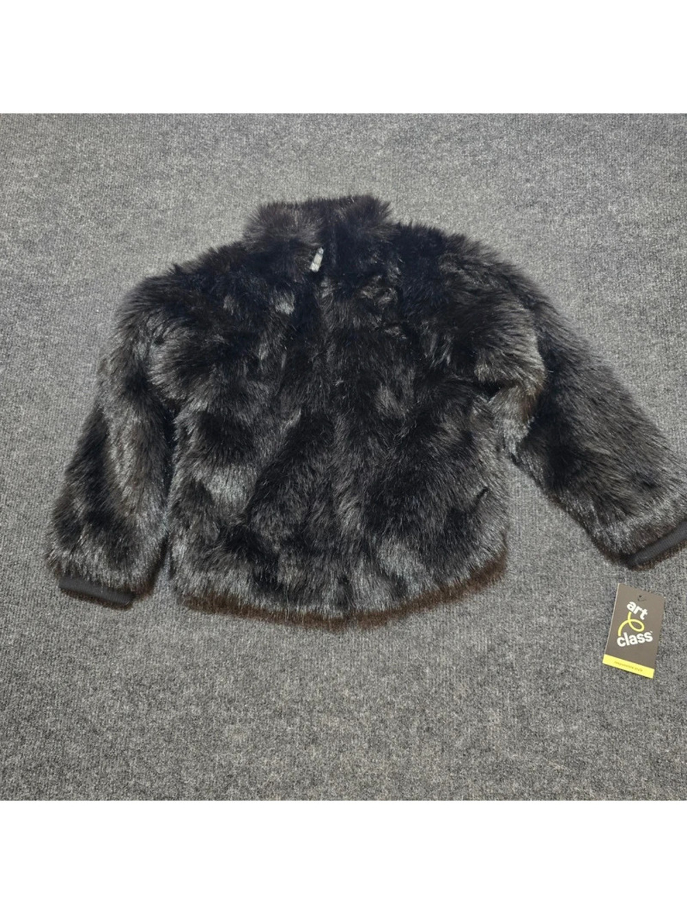 NWT Art Class Faux Fur Jacket Small 6 7 Black Girls Winter Coat Zip Up Fluffy